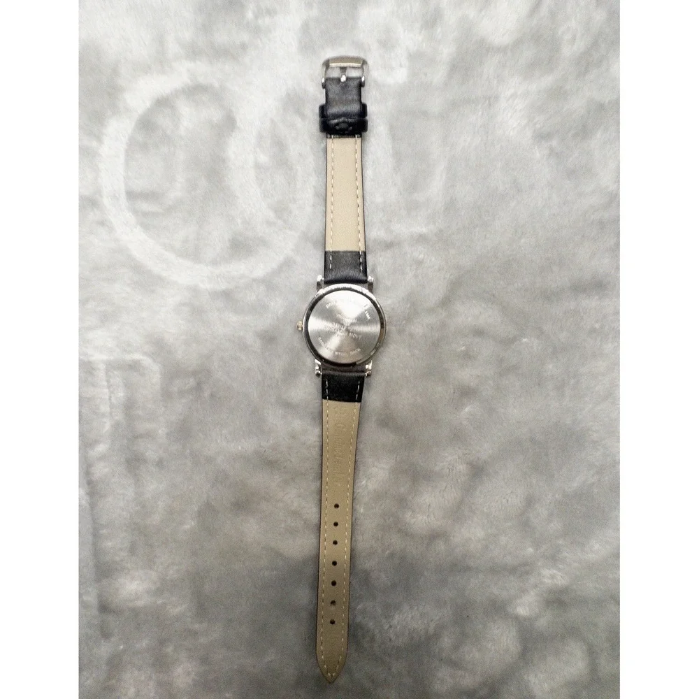 Mens Minimalist 30mm Watch Black Leather Strap 24 Hour Dial Silver Case